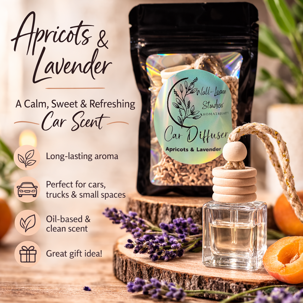 Car Diffuser Hanging Air Freshener | Apricot Lavender Car Scent | Rearview Mirror Diffuser | Natural Wood Oil Diffuser | 10ml Car Fragrance with REFILL