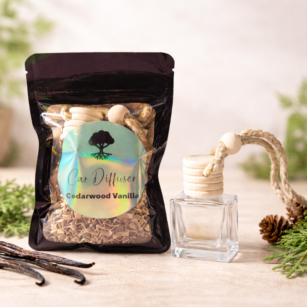 Cedarwood Vanilla Car Diffuser | Hanging Rearview Mirror Air Freshener | Natural Wood Bottle Diffuser | 10ml Oil Diffuser Gift with REFILL