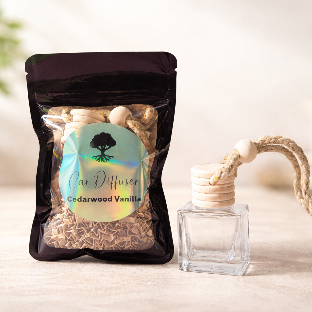 Cedarwood Vanilla Car Diffuser | Hanging Rearview Mirror Air Freshener | Natural Wood Bottle Diffuser | 10ml Oil Diffuser Gift with REFILL