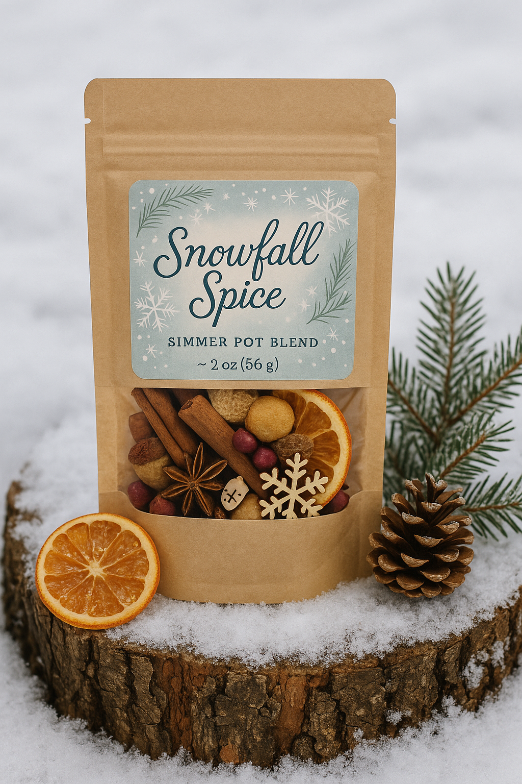 Snowfall Spice Simmer Pot Blend — Cozy Winter Botanical Home Fragrance (2 oz)